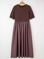 Short Sleeve Knit Top Patchwork Pleated Dress OutfitFlow