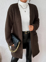 Open Front Long Sleeve Winter Coat OutfitFlow