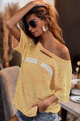 BiBi Washed Laser Cut Detail Cool Mom Print Thermal Top OutfitFlow