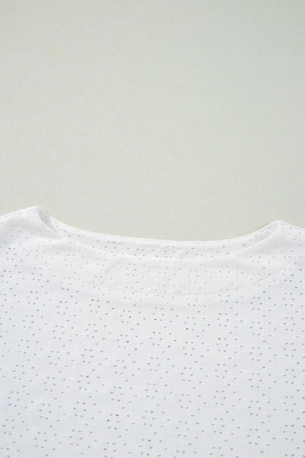 Eyelet Pattern Boat Neck Casual Tee OutfitFlow