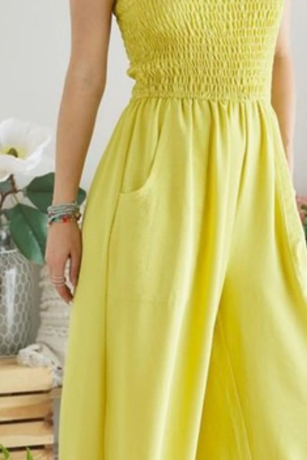 ADORA Smocking Top Wide Leg Jumpsuit OutfitFlow
