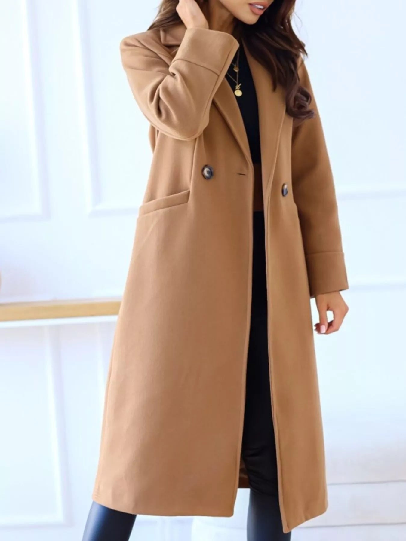 Lapel Collar Wool Blend Overcoat OutfitFlow