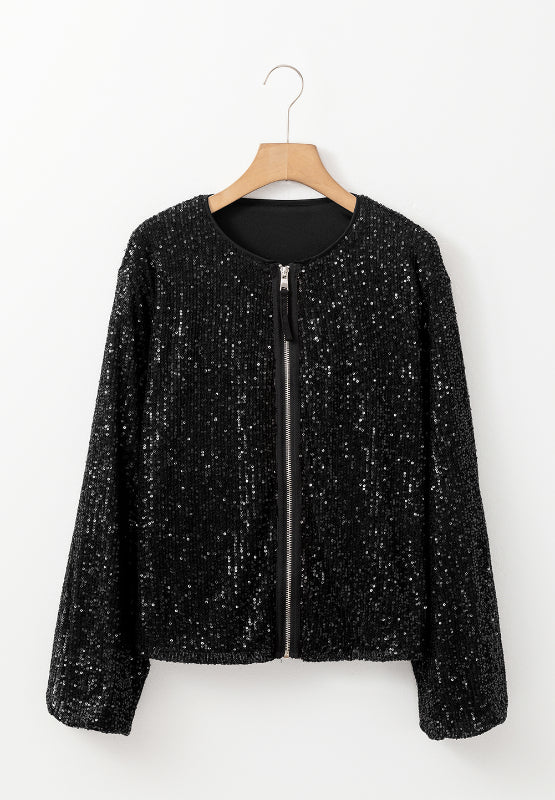 Outfit Flow - Sequin Zip Up Long Sleeve Jacket