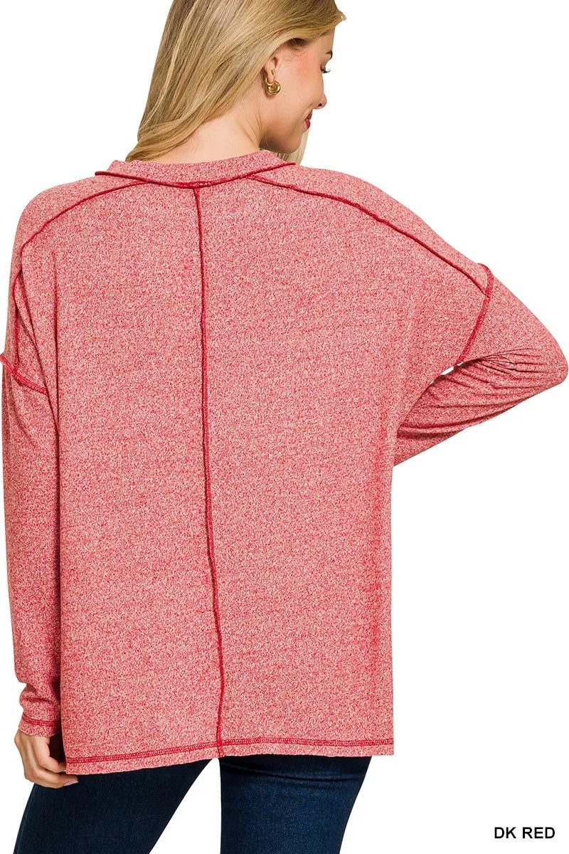 Zenana Full Size Melange Hacci Exposed Seam Hi-low Tee Plus Size OutfitFlow