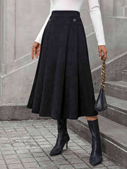 Outfit Flow -  Decorative Button Ruched Midi Skirt