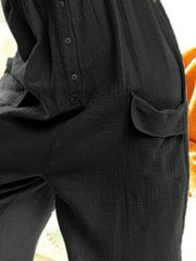 BiBi Gauze Buttoned Up Overall Jumpsuit with Pockets OutfitFlow