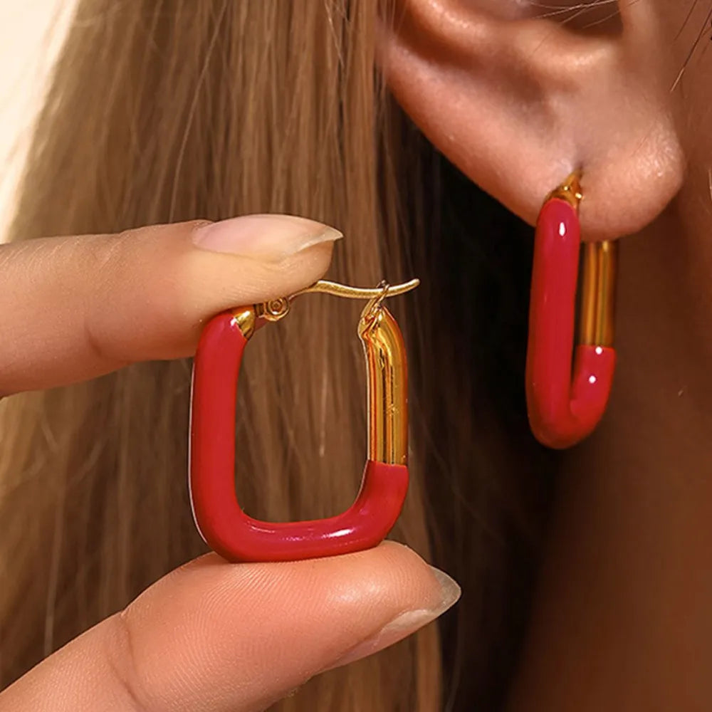 Stainless Steel Drip Oil Contrast Earring OutfitFlow