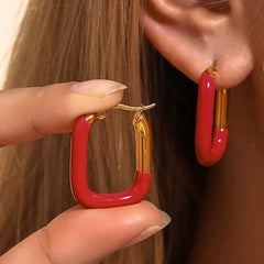 Stainless Steel Drip Oil Contrast Earring OutfitFlow
