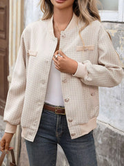 Button Up Long Sleeve Jacket Khaki Trendsi