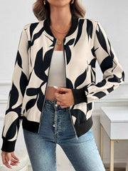 Printed Zip Up Long Sleeve Jacket OutfitFlow