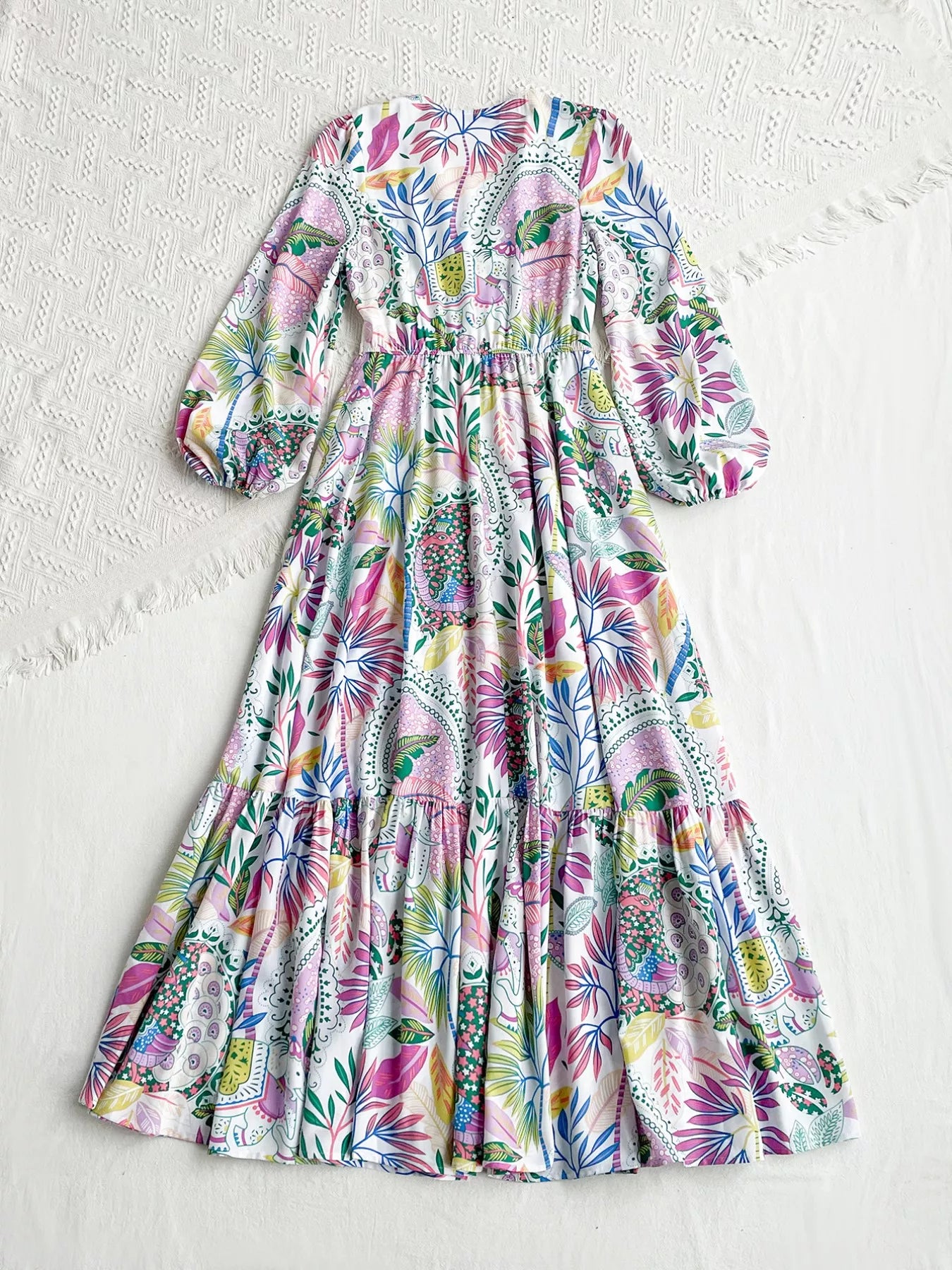Lace Detail V-Neck Balloon Sleeve Dress OutfitFlow