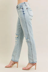 Judy Blue Full Size Mr Repair Stitch Detail Destroy Single Cuff Bf Jeans Plus Size OutfitFlow