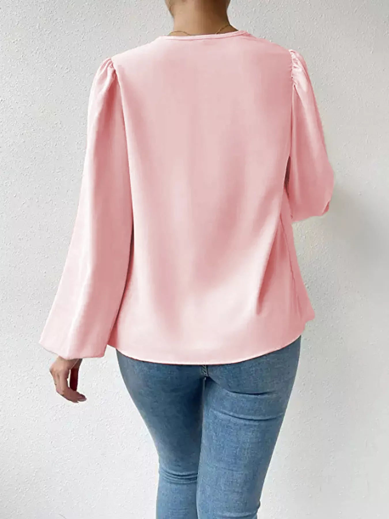 Full Size Cowl Neck Balloon Sleeve Blouse Plus Size OutfitFlow