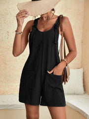 Full Size Knot Strap Romper with Pockets Plus Size OutfitFlow