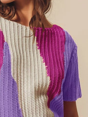 SO ME Boat Neck Multi Colored Lightweight Sweater Top OutfitFlow