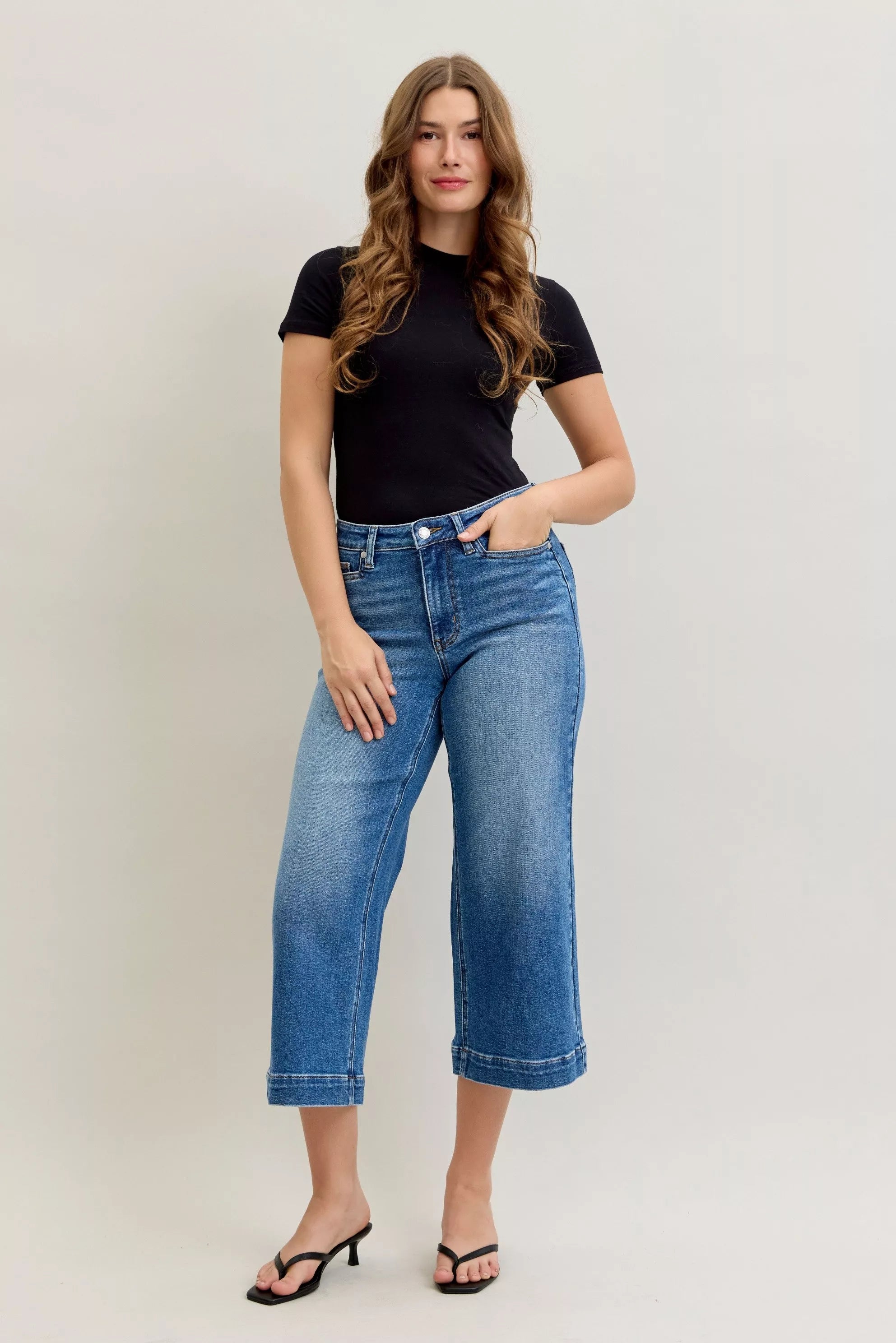 Judy Blue Mid Rise Crop Wide Leg Jeans OutfitFlow