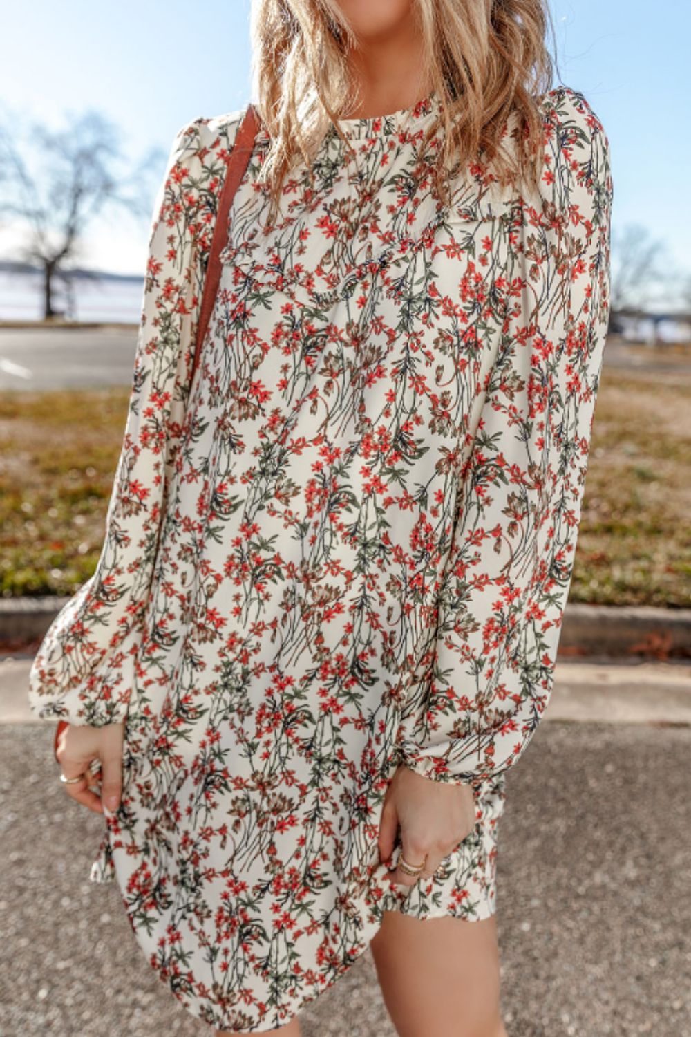 Outfit Flow - Floral Round Neck Long Sleeve Dress