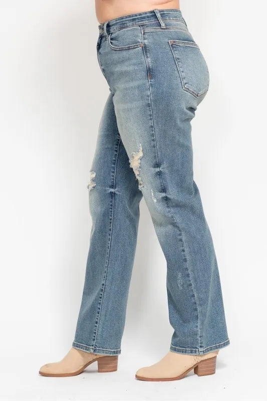 Judy Blue Full Size High Waist Distressed Dad Jean Plus Size OutfitFlow