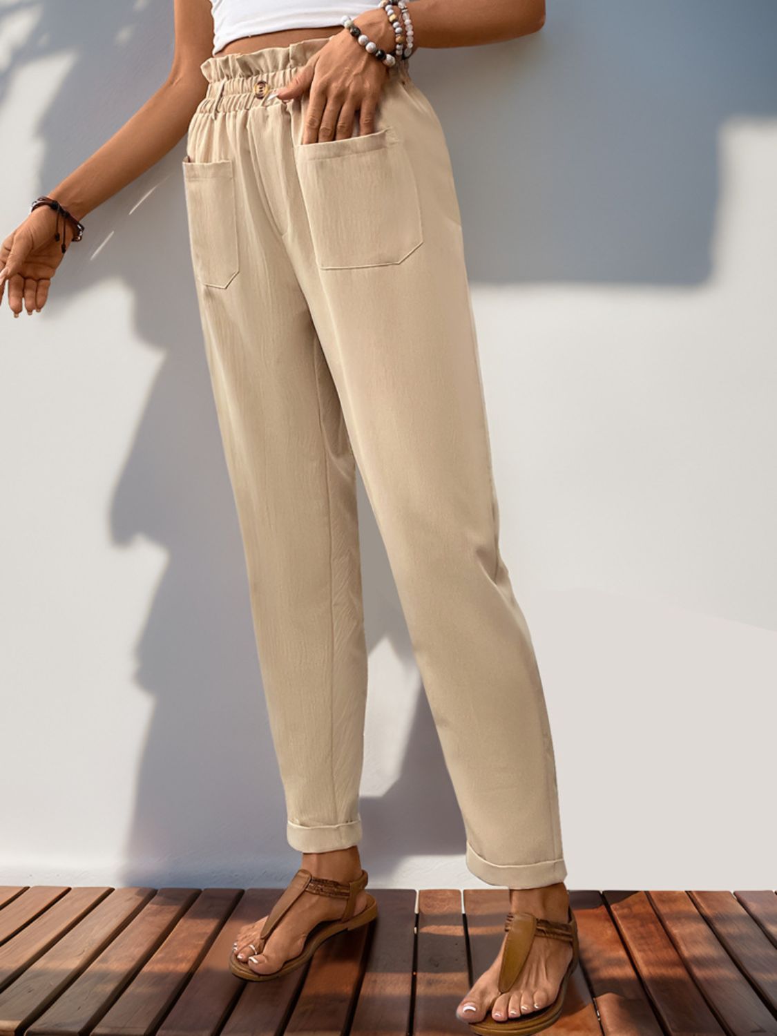 Outfit Flow - Perfee Frill High Waist Pants with Pockets