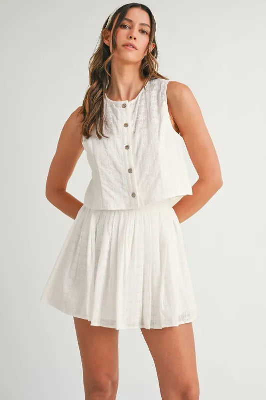MABLE Eyelet Lace Top and Mini Skirt Set OutfitFlow