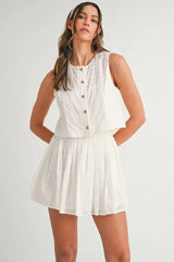 MABLE Eyelet Lace Top and Mini Skirt Set OutfitFlow