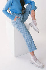 Checkered Elastic High Waist Loose Casual Pants OutfitFlow