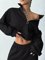 Half-Zip Long Sleeve Sweatshirt and Pants Set OutfitFlow
