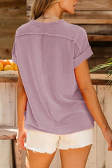 Casual Ribbed Short Sleeve Round Neck T-Shirt OutfitFlow