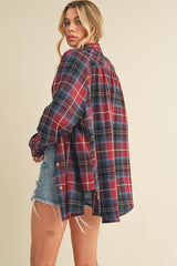 Aemi + Co Flannel Plaid Button Up Raglan Sleeve Shirt OutfitFlow