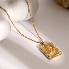 Stainless Steel Inlaid Rhinestone Rectangle Shape Pendant Necklace OutfitFlow