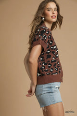 Umgee Leopard Button Down Short Sleeve Cardigan Trendsi