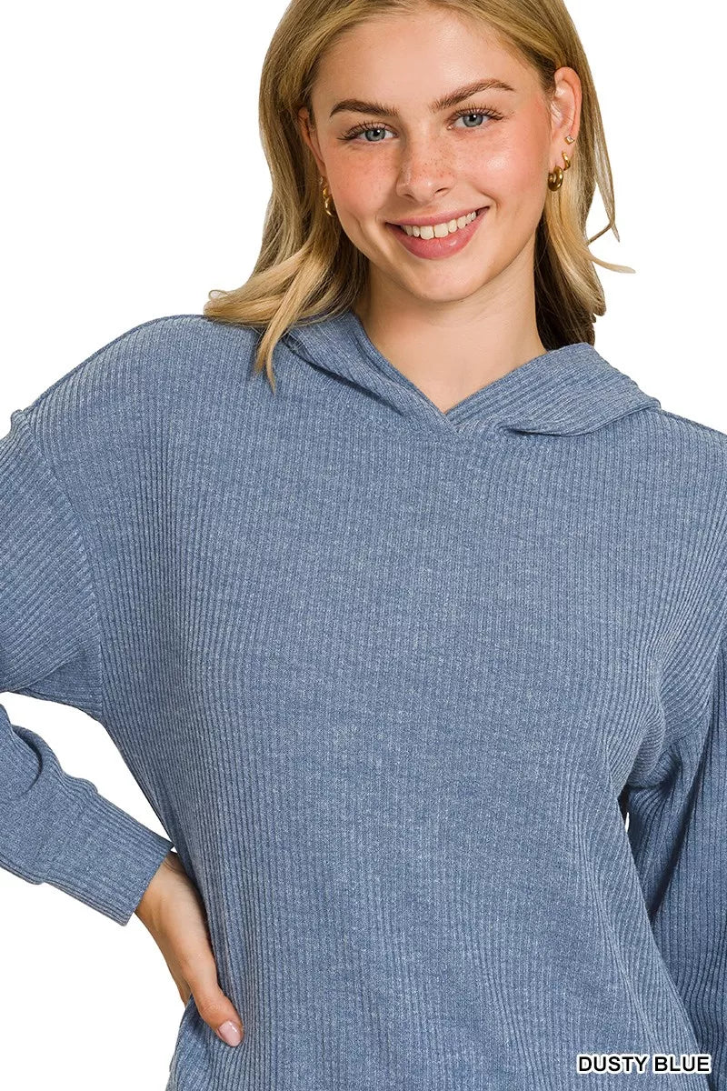 Zenana Ribbed Long Sleeve Hoodie OutfitFlow
