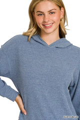 Zenana Ribbed Long Sleeve Hoodie OutfitFlow