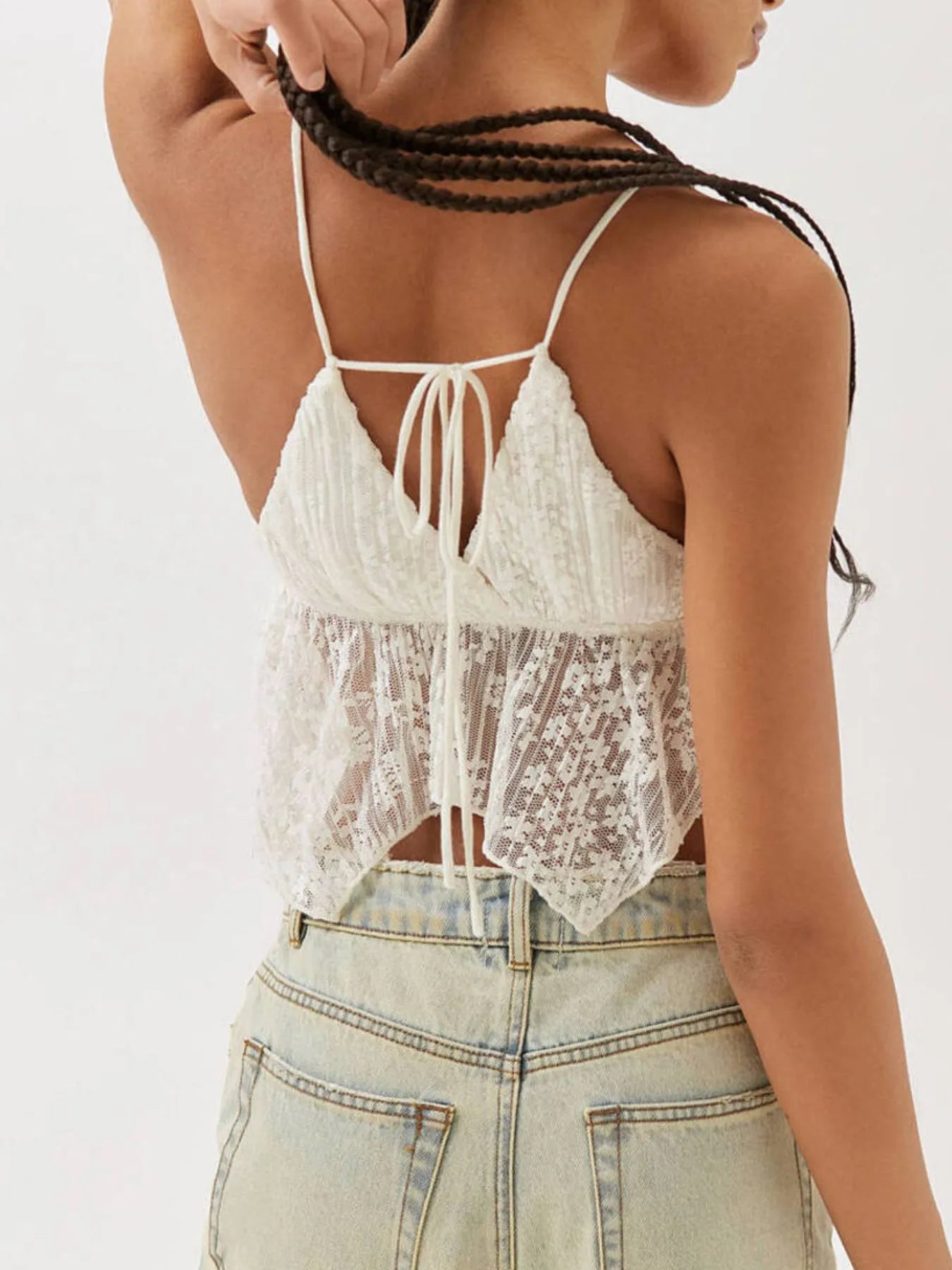 Lace Cropped Cami with Flowy Hem OutfitFlow