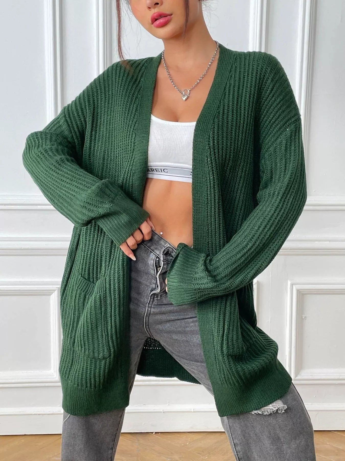 Open Front Drop Shoulder Cardigan OutfitFlow