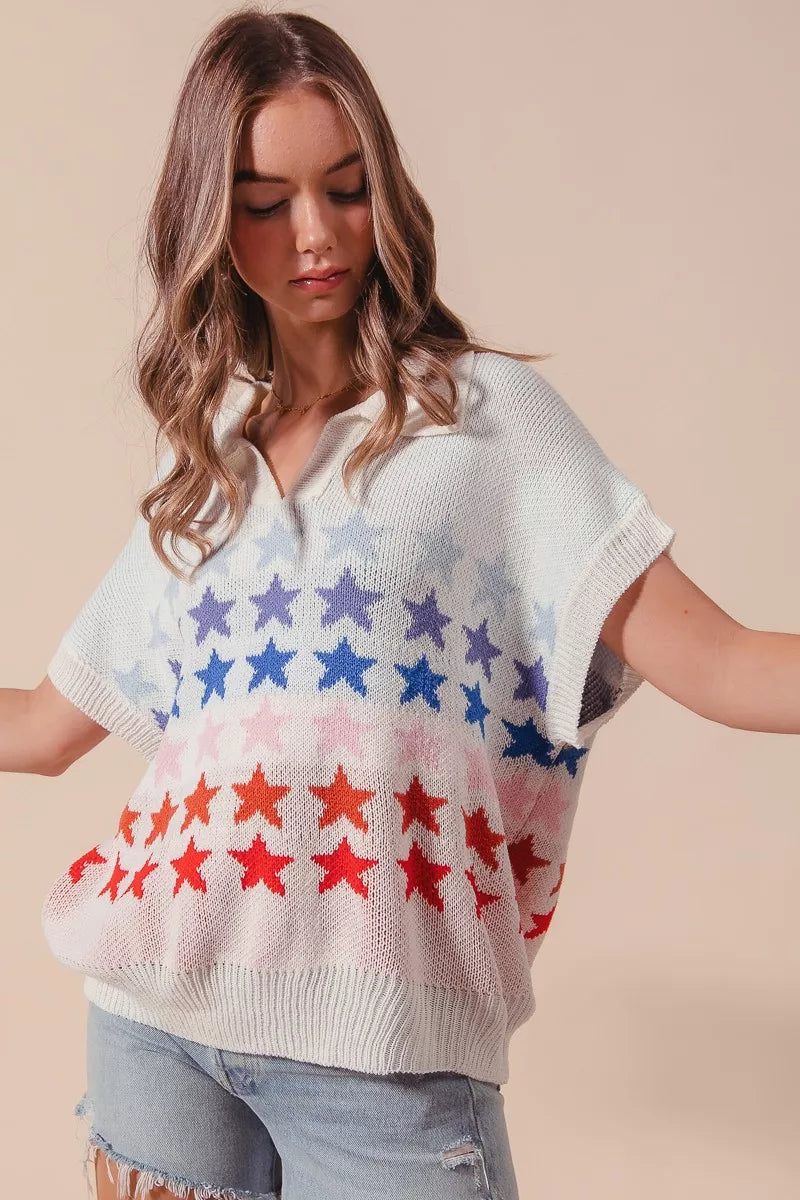 SO ME Fourth Of July Stars Loose Fit Knit Top OutfitFlow