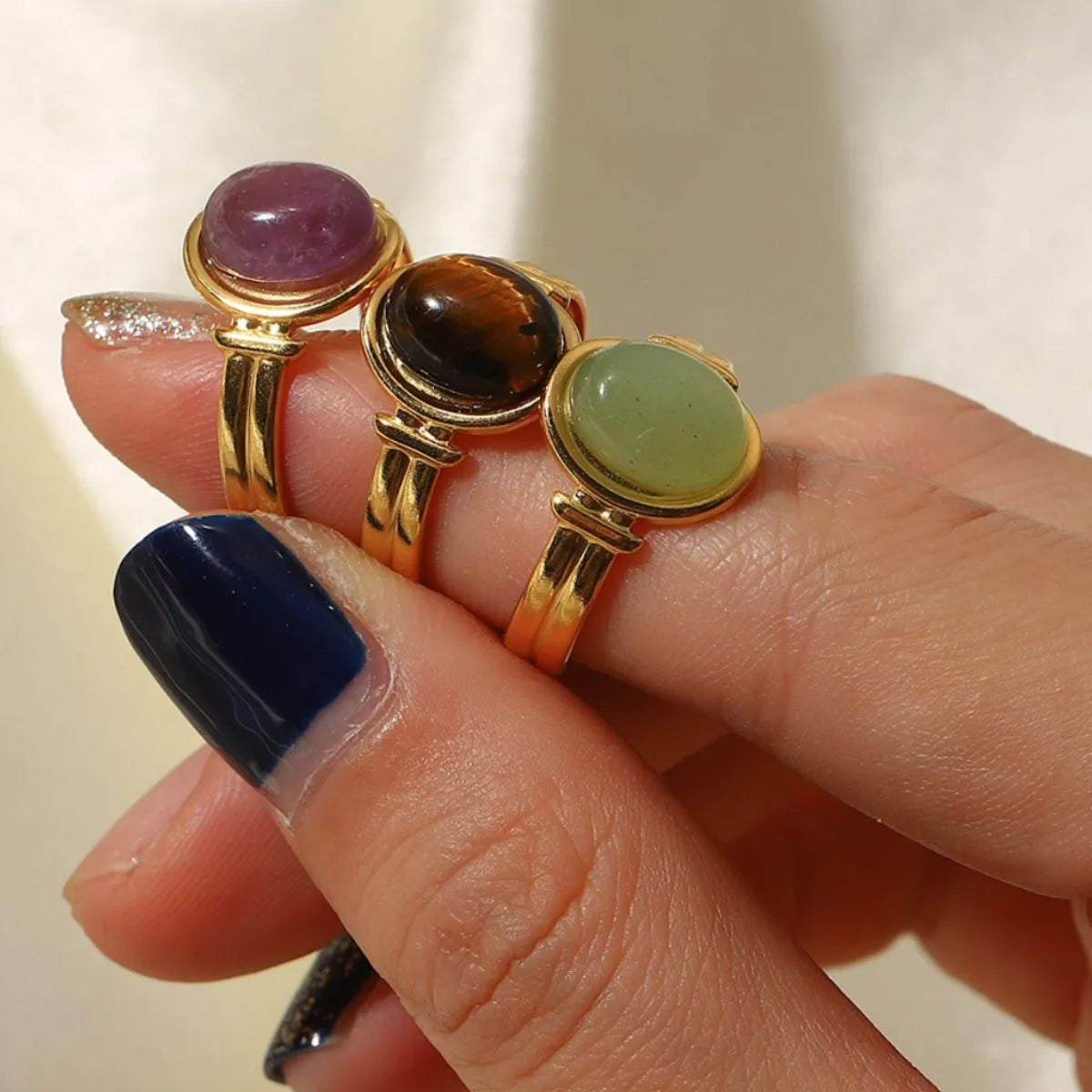 Vintage Natural Stone Gold Plated Adjustable Ring OutfitFlow
