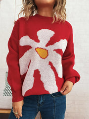 Flower Dropped Shoulder Sweater Trendsi