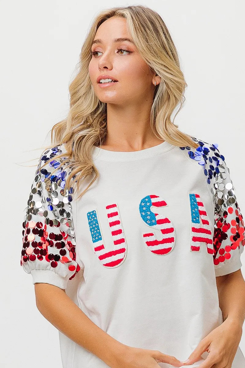 BiBi American Flag Theme Sequin Top OutfitFlow