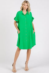 Mittoshop Button Down Flounce Sleeve Dress with Pockets OutfitFlow