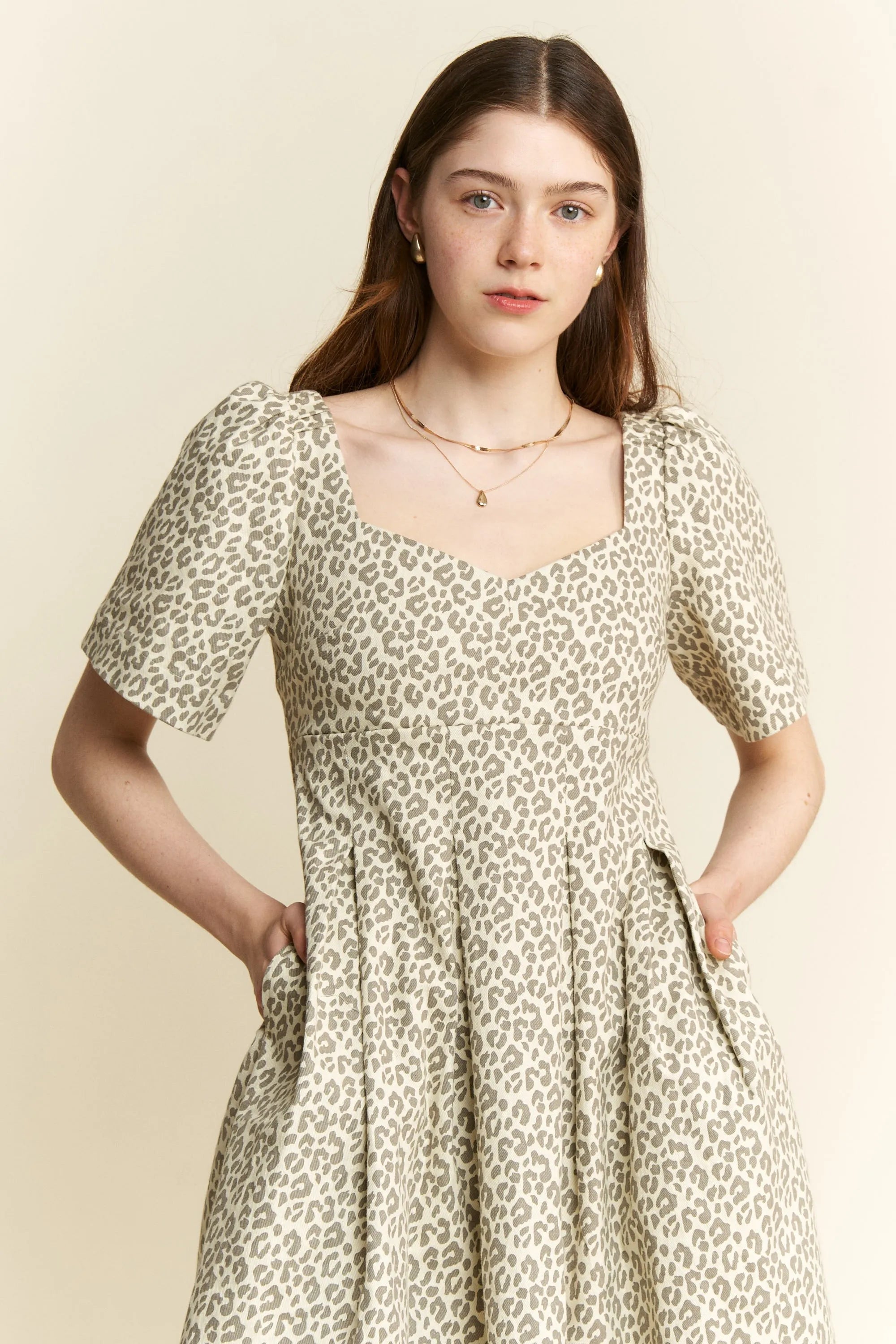 Jade By Jane Leopard Print Bell Sleeve Midi Dress OutfitFlow