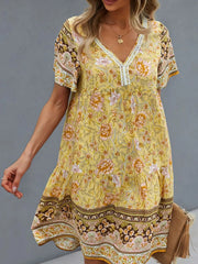 Floral Print V-Neck Summer Dress OutfitFlow
