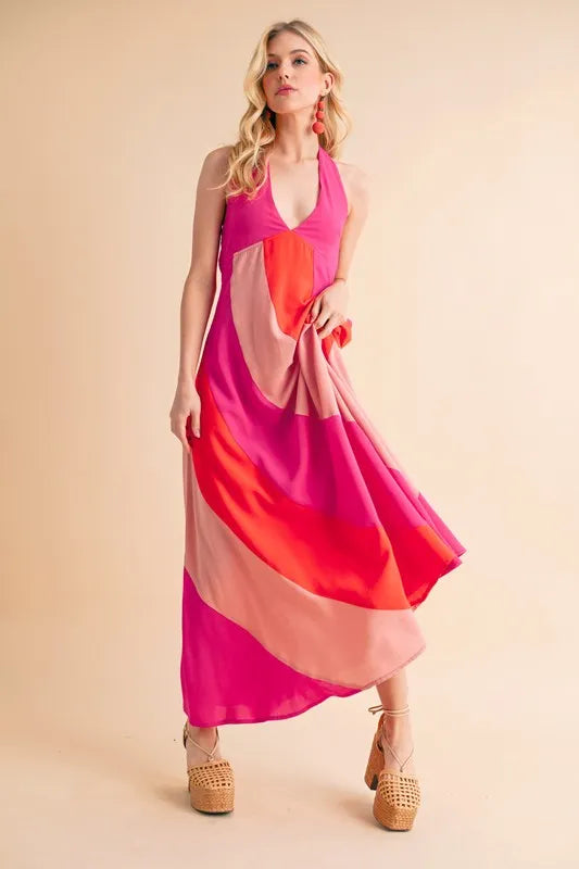 Color Block Sleeveless Maxi Dress OutfitFlow