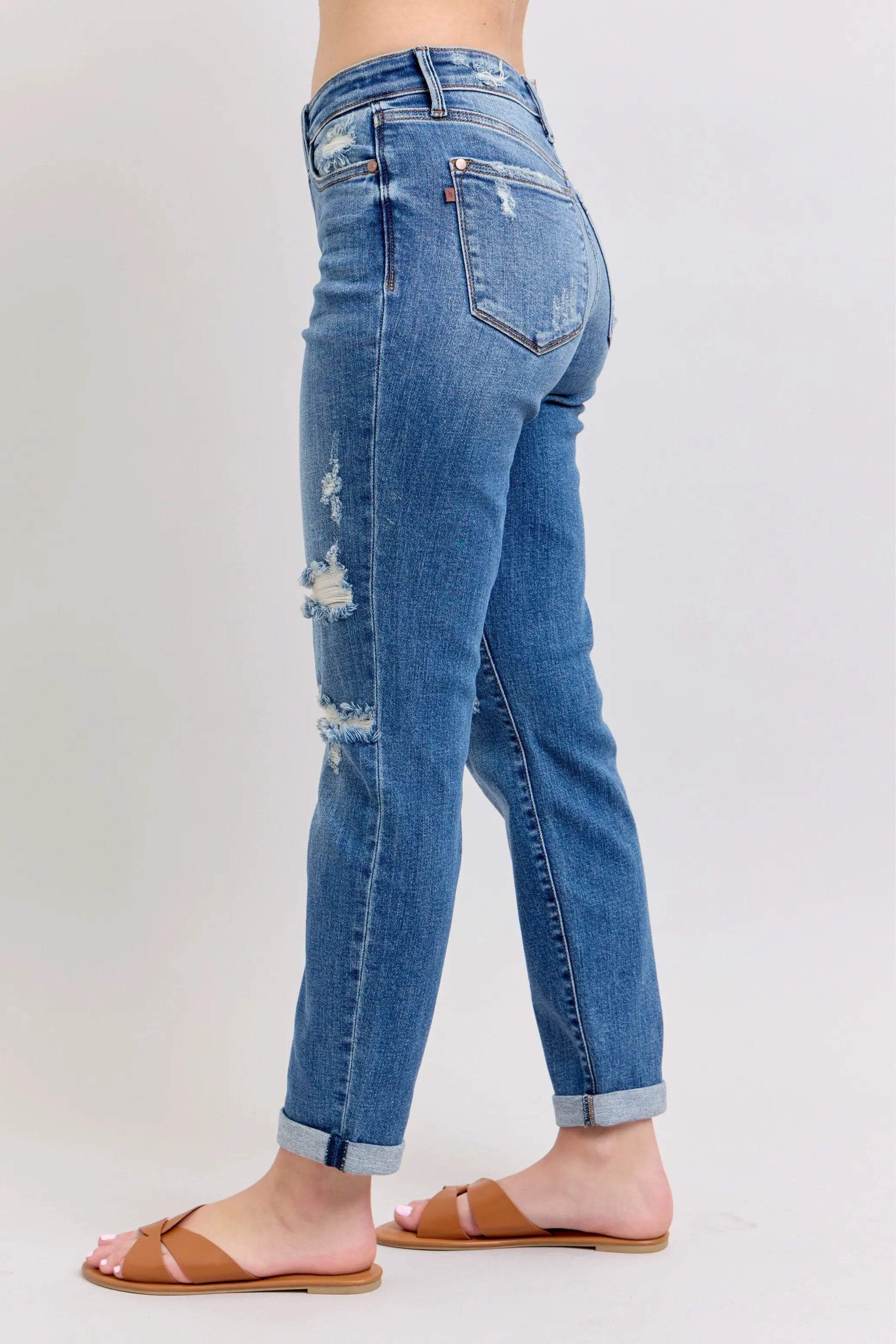 Judy Blue Full Size Mr Vintage Wash Boyfriend Fit W/ Destroy Jeans Plue Size OutfitFlow