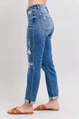 Judy Blue Full Size Mr Vintage Wash Boyfriend Fit W/ Destroy Jeans Plue Size OutfitFlow