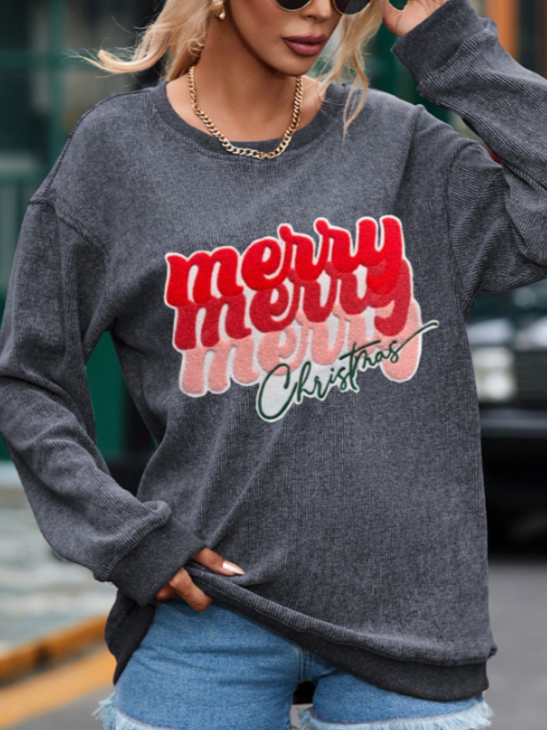 Outfit Flow - Full Size MERRY CHRISTMAS Round Neck Long Sleeve Sweatshirt