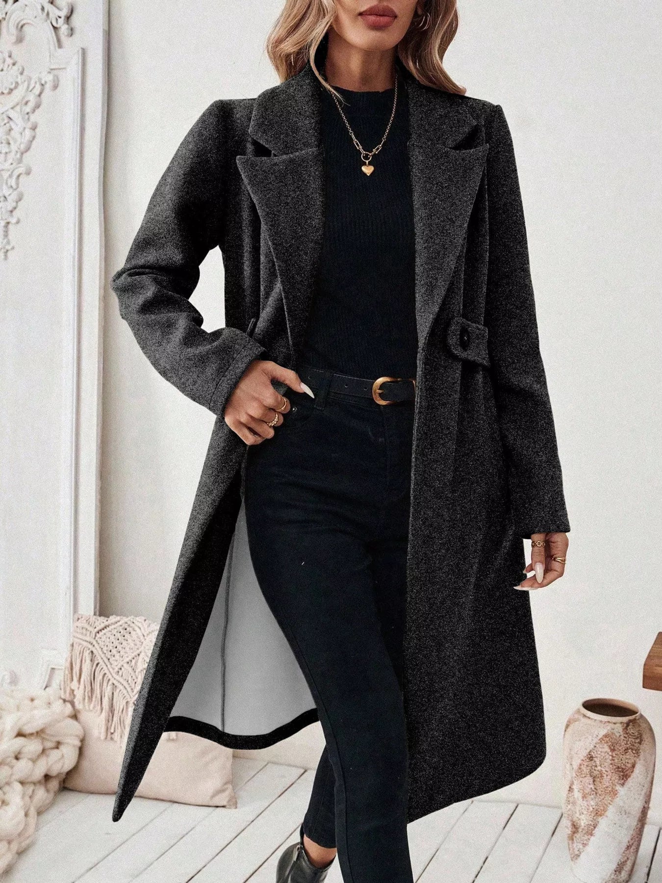 One Button Wool Blend Overcoat OutfitFlow