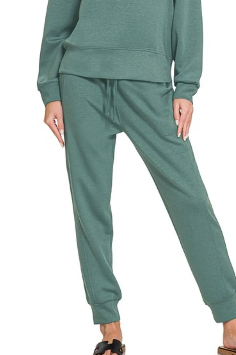 Zenana Scuba Crewneck Pullover & Joggers 2 Pieces Set OutfitFlow