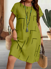 Plus Size Round Neck Short Sleeve Dress OutfitFlow
