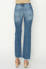 RISEN Mid-Rise Frayed Hem Bootcut Jeans OutfitFlow
